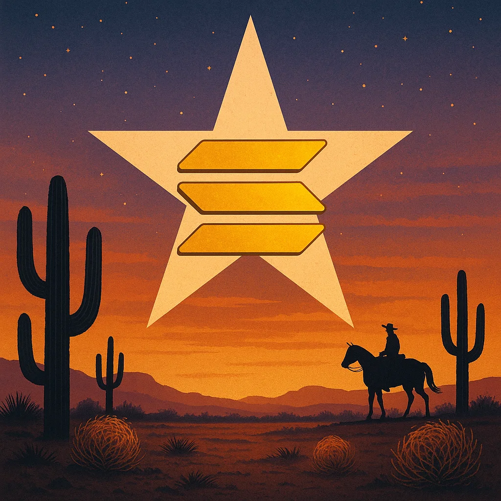 Texas skyline at dusk with a lone star motif